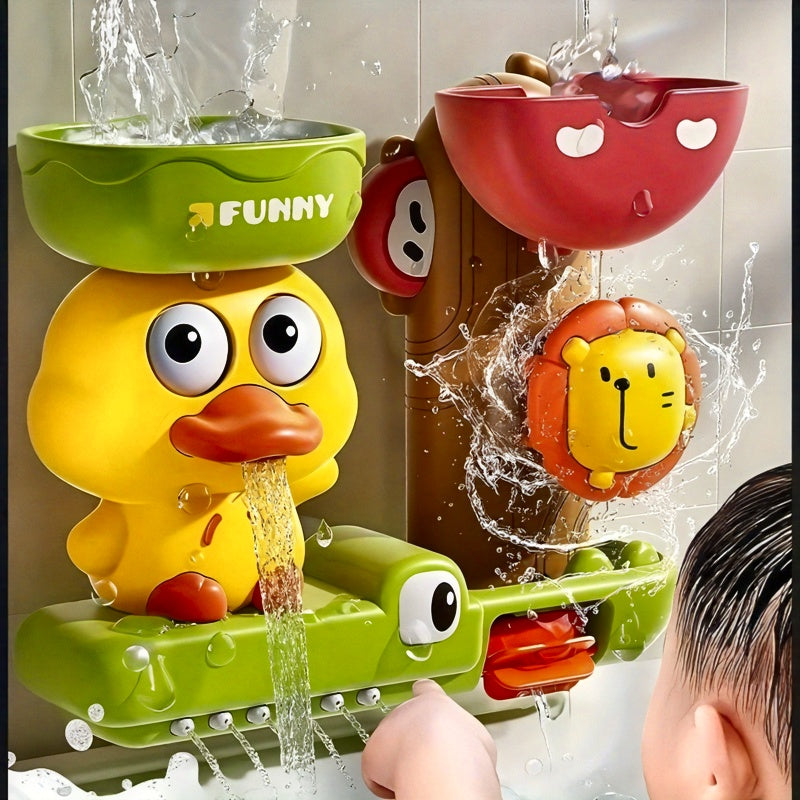 Interactive Duck Bath Toy with Suction Cups and Water Scoop
