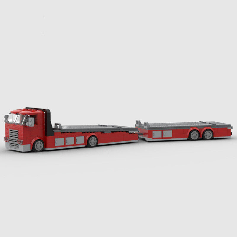 Red Low-Loader Car Transporter Brick Set with Trailer (568 pcs)