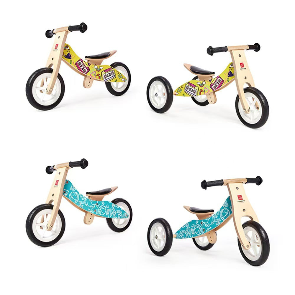 Wooden 2-in-1 Balance Bike Tricycle – Convertible, Puncture-Proof EVA Tyres