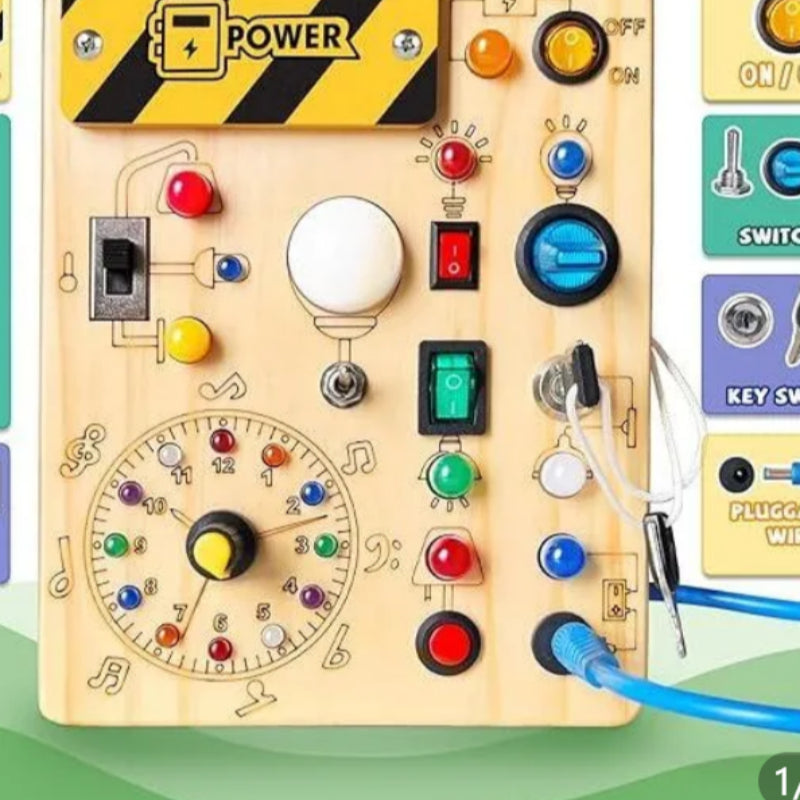 Montessori Wooden Busy Board With Lights, Switches and Plugs