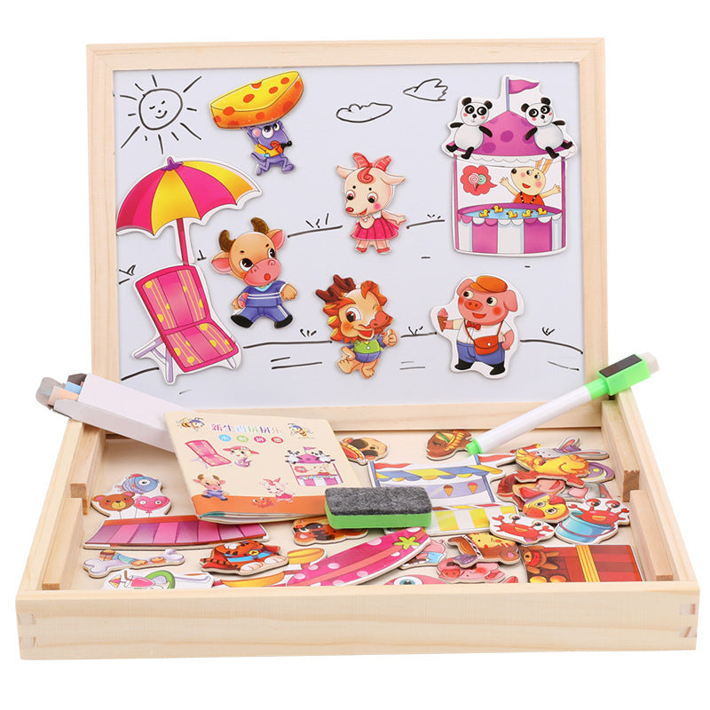 Double-sided Magnetic Puzzle Box with Drawing Board for Kids