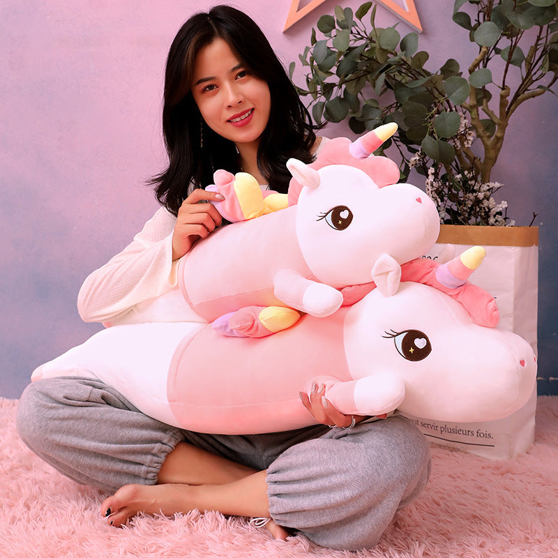 Cute Long Unicorn Plush Sleeping Pillow - 80 cm Pink