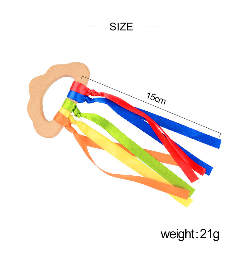 Beech Wood Ribbon Teether Sensory Ring for Babies