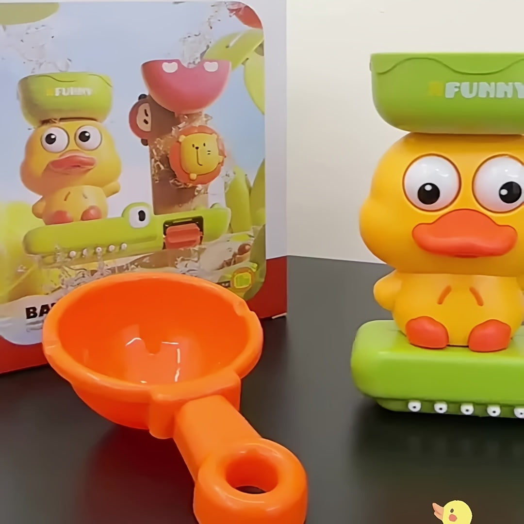 Interactive Duck Bath Toy with Suction Cups and Water Scoop
