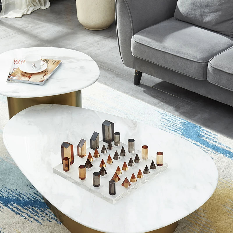 Handmade Crystal Chess Set with Geometric Pieces, 37 cm Board