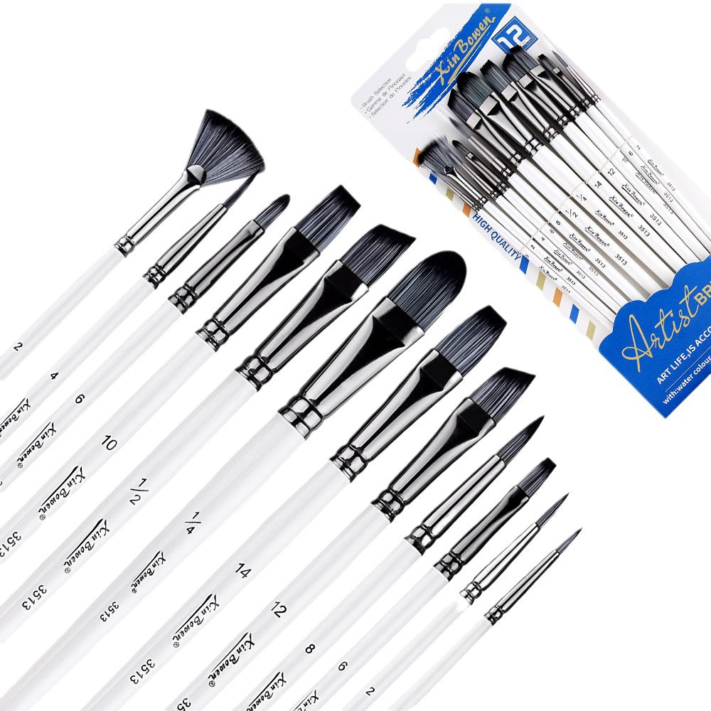 12-Piece Nylon Paint Brush Set for Watercolor, Acrylic and Oil