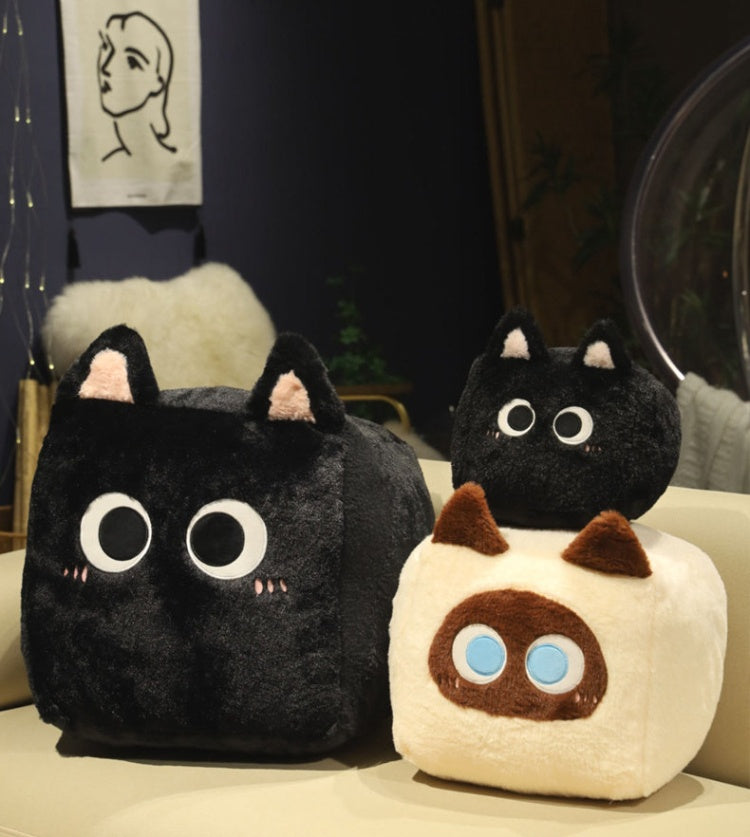 Square Cat Sleeping Pillow – Kawaii Plush Cushion (20/30/40 cm)