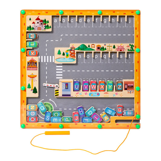 Magnetic Parking & Space Alphabet Maze | Wooden Montessori Board