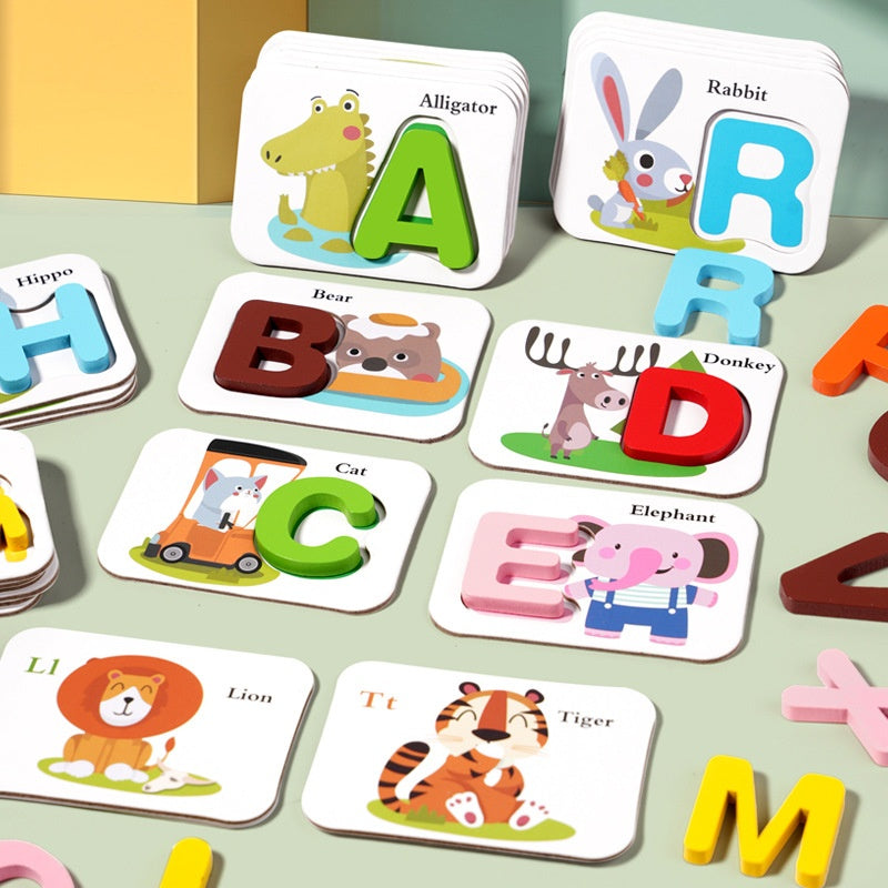 Wooden Animal Alphabet Spelling Game: Letters & Word Cards