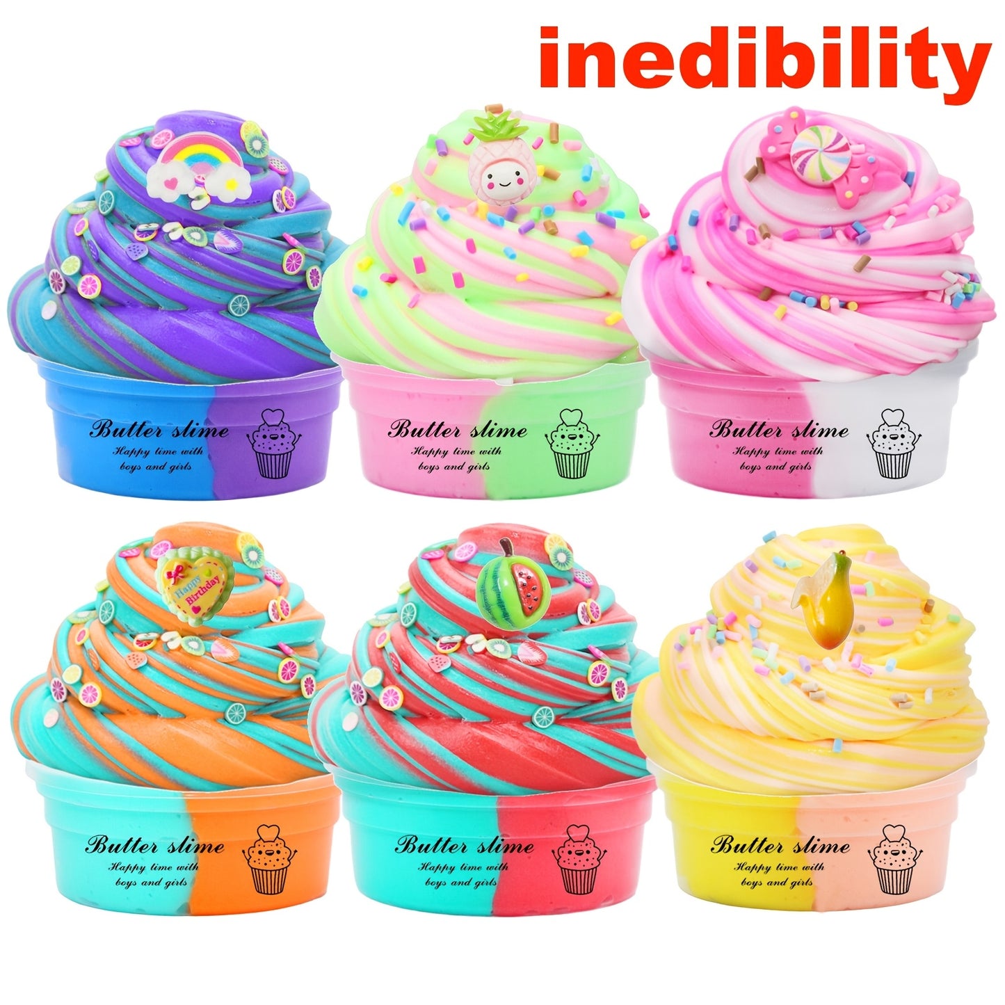 6-Cupcake Butter Slime Party Kit for Kids (Non Edible Sensory Toy)