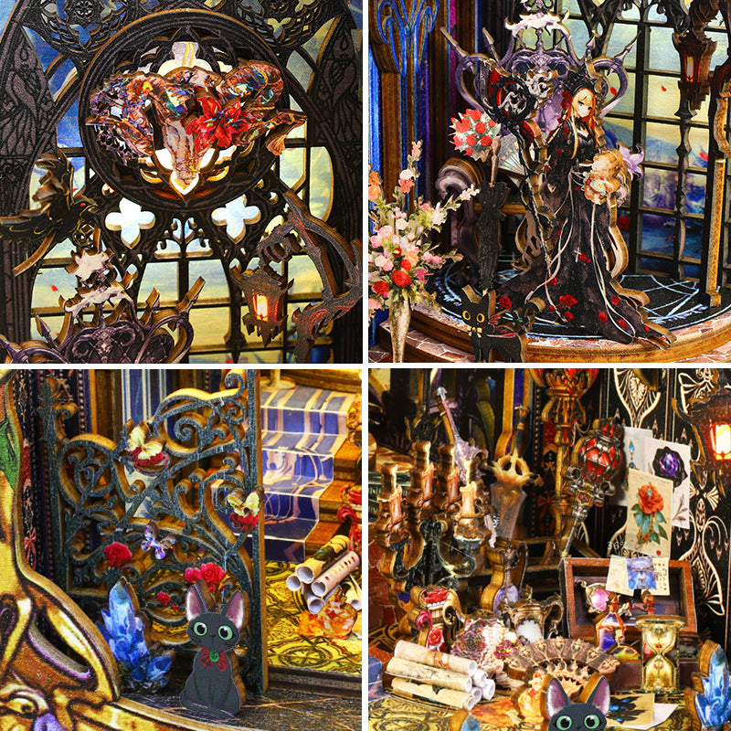 Quiet Night Rules Gothic Book Nook DIY Wooden 3D Kit with LED