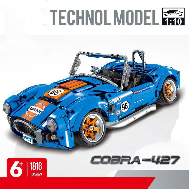 Blue Roadster 427-Style Brick Model with Side Pipes (1:10, 1816 pcs)