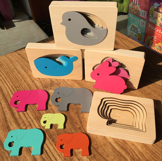 Multi-Layer Wooden Animal Puzzle for Kids – Thick, Sturdy & Fun
