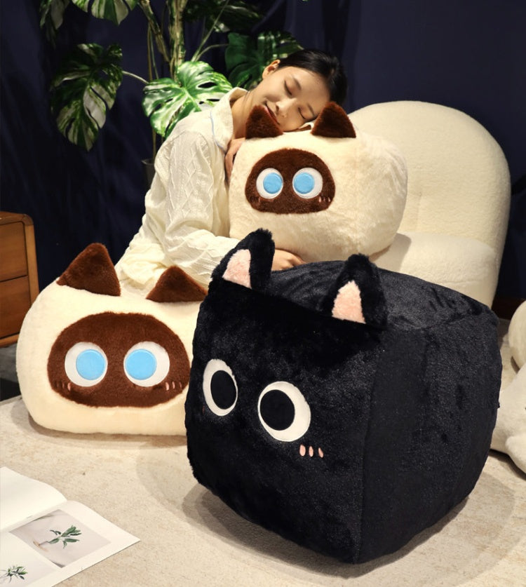 Square Cat Sleeping Pillow – Kawaii Plush Cushion (20/30/40 cm)