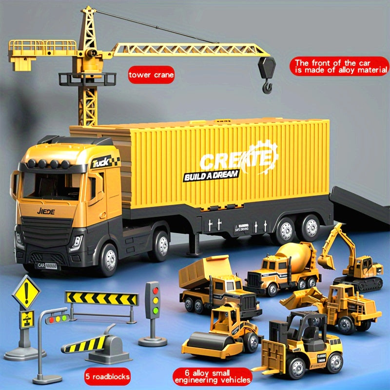 Jumbo Alloy Container Truck Set with Crane for Kids 3+