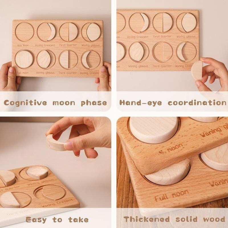 Wooden Moon Phases Learning Board – Montessori Puzzle for Toddlers