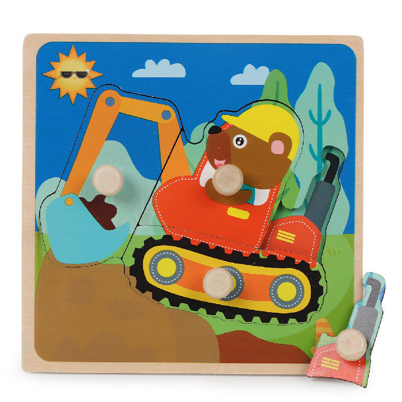 Wooden Knob Peg Puzzle Board for Kids – Animals, Vehicles and More
