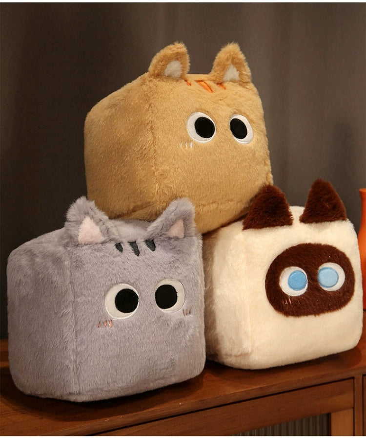 Square Cat Sleeping Pillow – Kawaii Plush Cushion (20/30/40 cm)