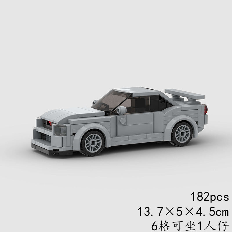 R34 Skyline-Style Compact Sports Car Building Blocks, Grey