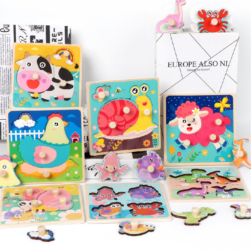 Wooden Knob Peg Puzzle Board for Kids – Animals, Vehicles and More