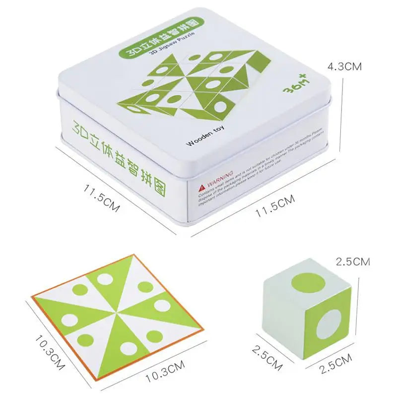 3D Pattern Cube Puzzle in Tin: Wooden Desktop Brain Teaser