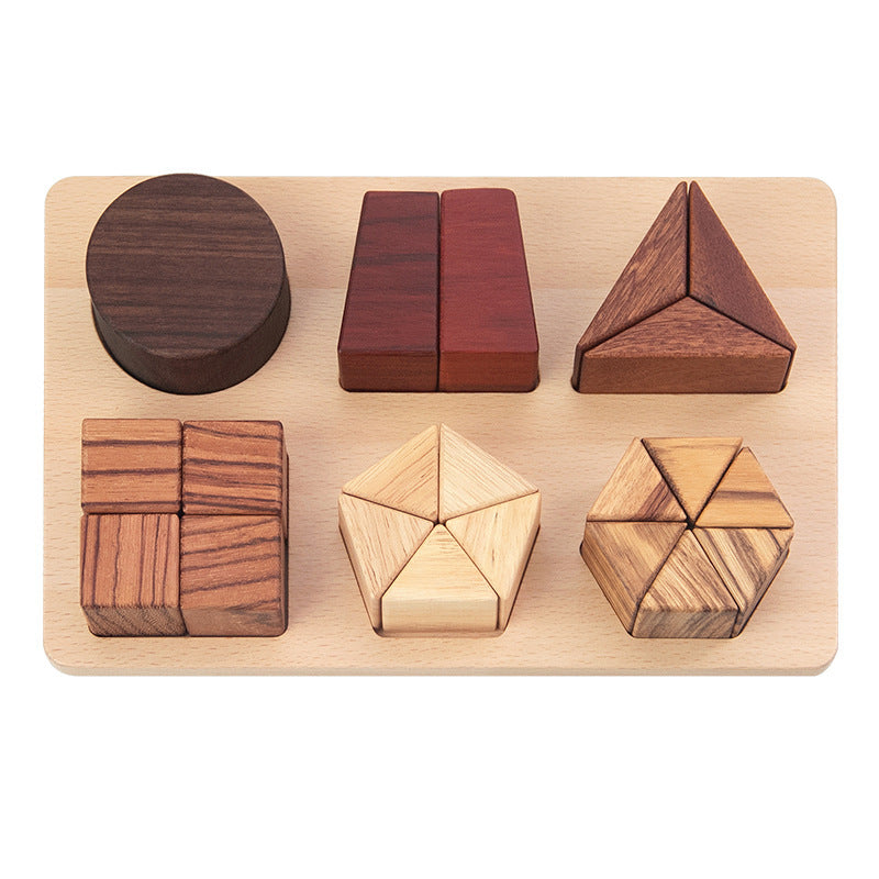 Multi-Wood Geometric Cognition Board – Slide & Match (Ages 2+)