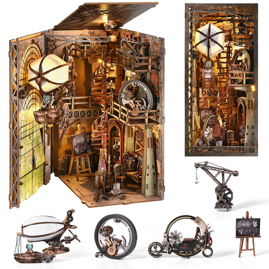 Uncle Peter’s Warehouse Steampunk Book Nook DIY Wooden 3D Kit with LED