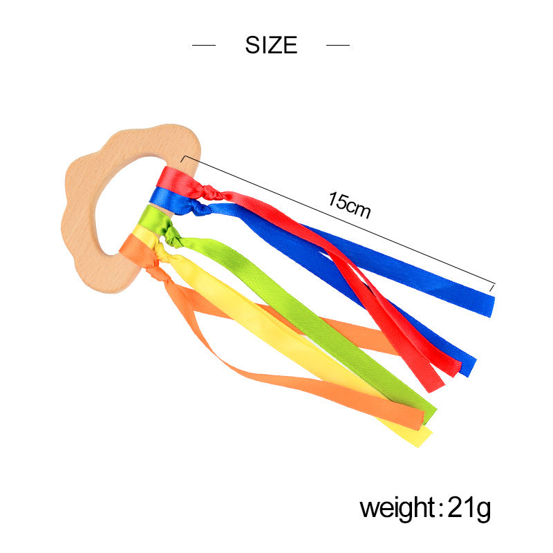 Beech Wood Ribbon Teether Sensory Ring for Babies