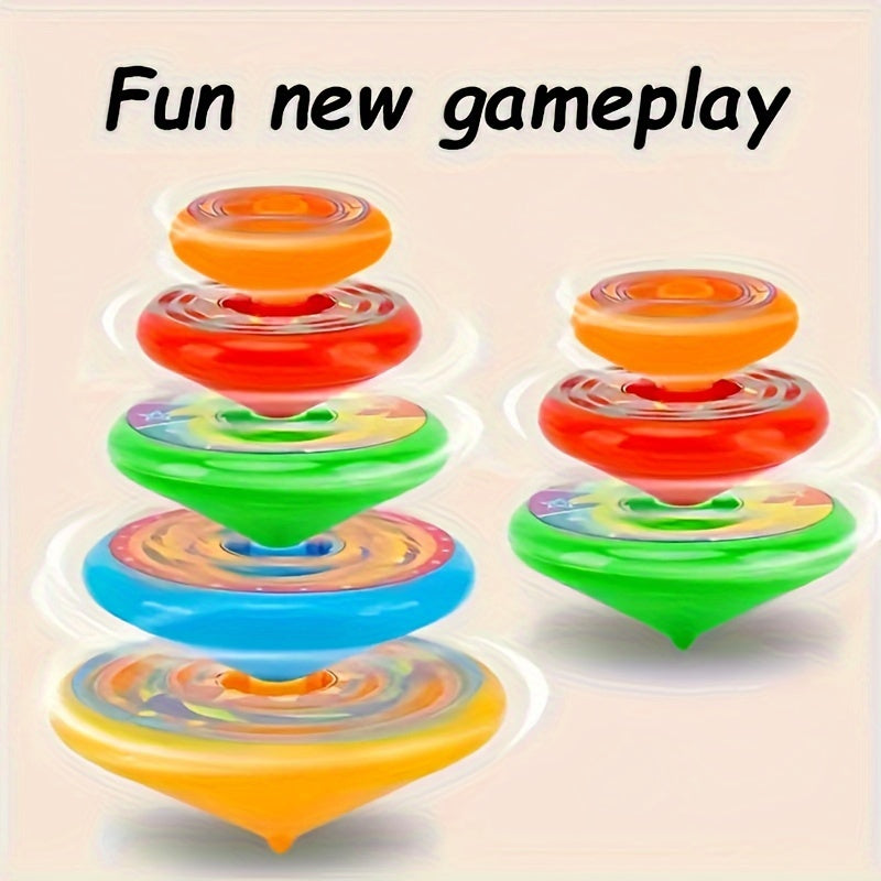 5-Top Stackable Music Spinning Toy Set with Launcher for Kids 3+
