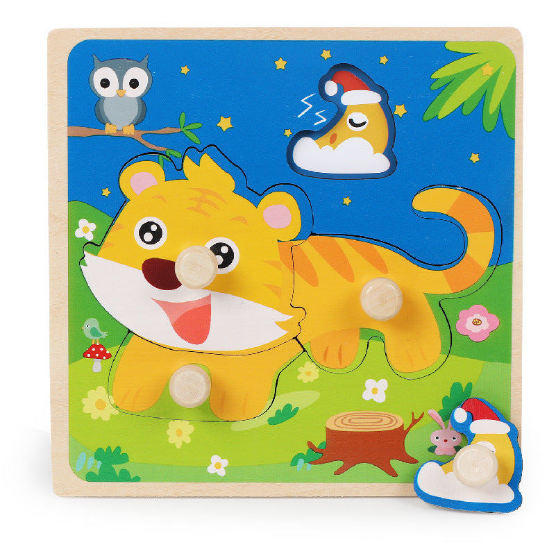 Wooden Knob Peg Puzzle Board for Kids – Animals, Vehicles and More
