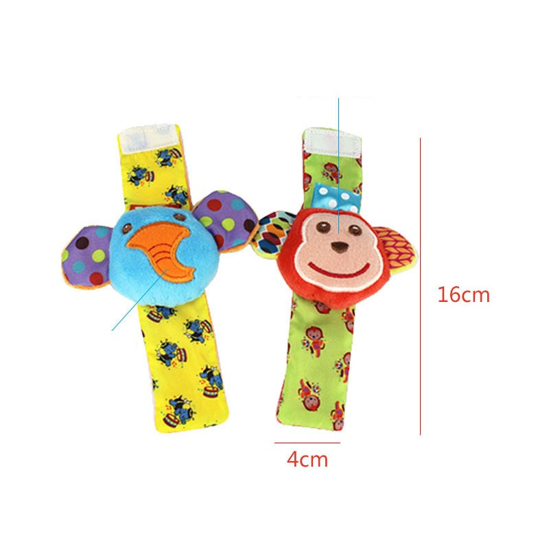 Soft Animal Wrist Rattle Set for Babies with Bells and Crinkle Ears