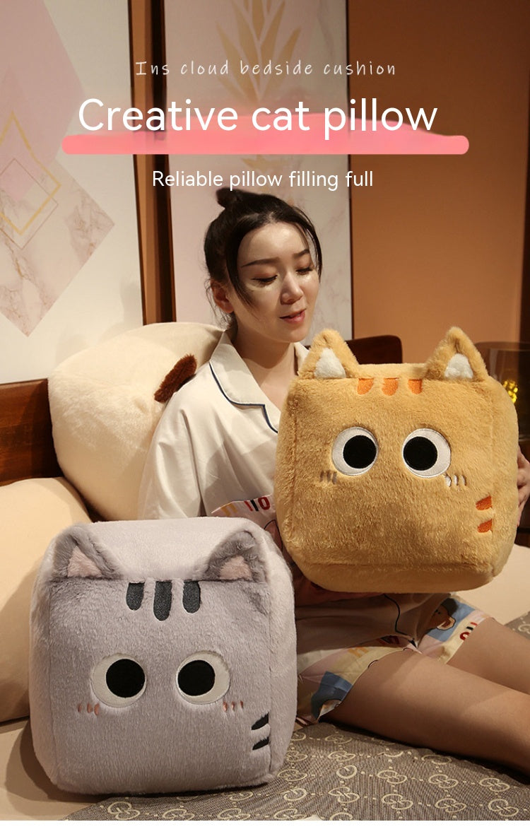 Square Cat Sleeping Pillow – Kawaii Plush Cushion (20/30/40 cm)