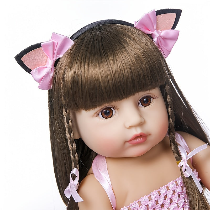 Lifelike 22" Reborn Baby Doll 55cm with Full Body Vinyl and Pink Dress