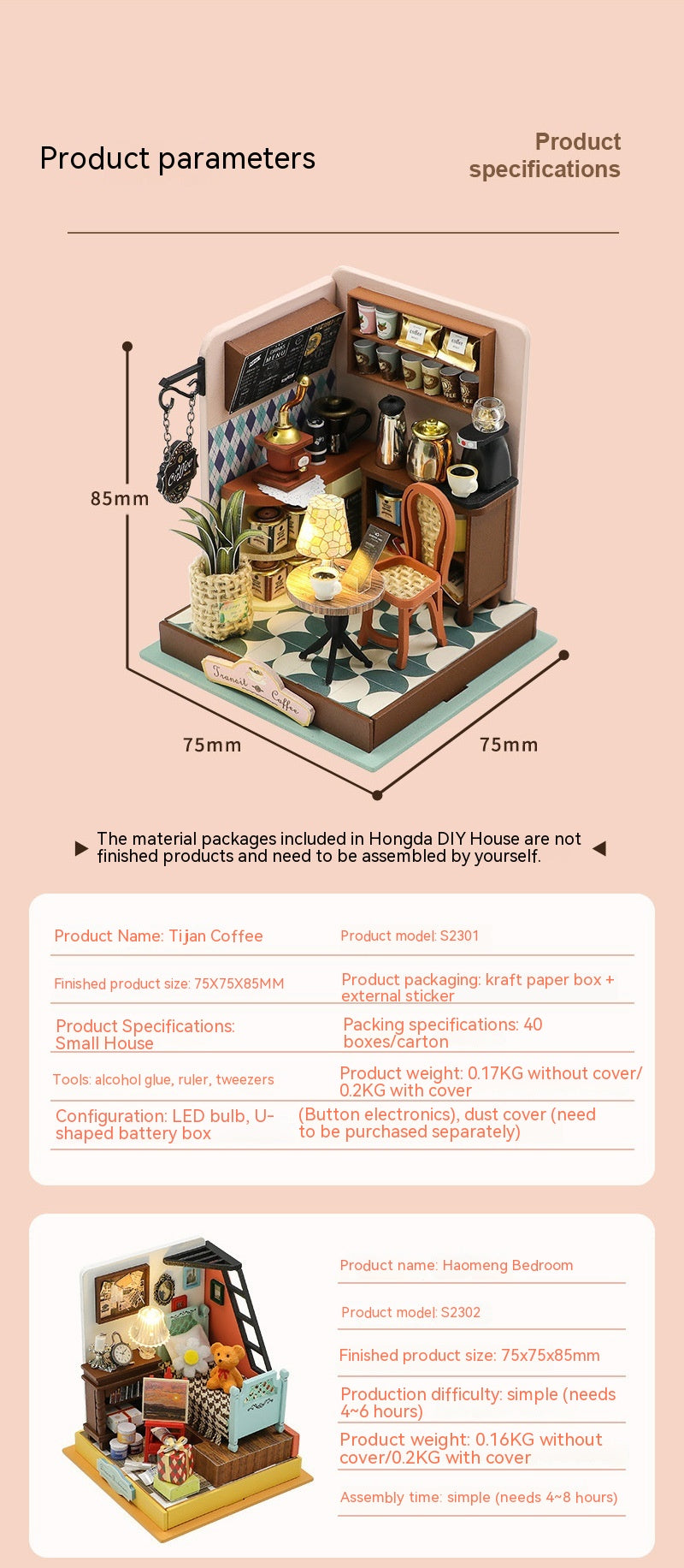 Hongda S230 Mini DIY House Kits: Coffee, Bedroom, Music & More