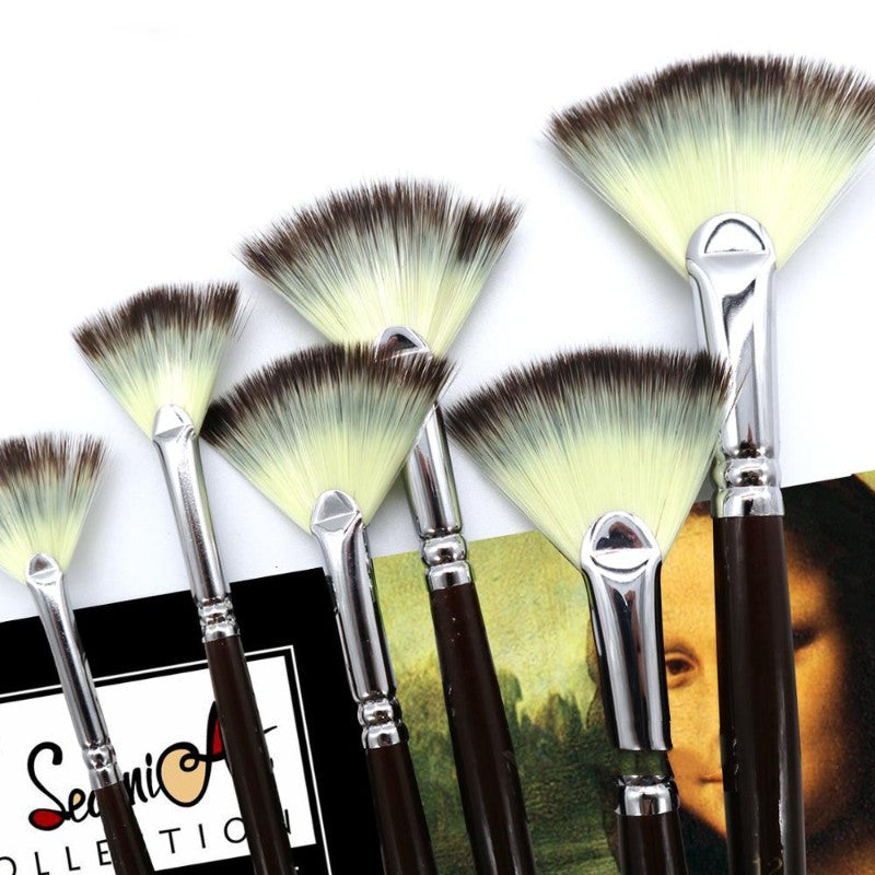 6-Piece Fan-Shaped Nylon Watercolor and Gouache Brush Set