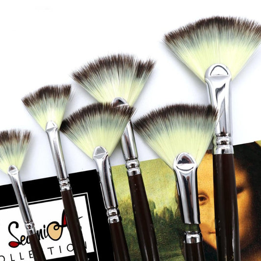 6-Piece Fan-Shaped Nylon Watercolor and Gouache Brush Set