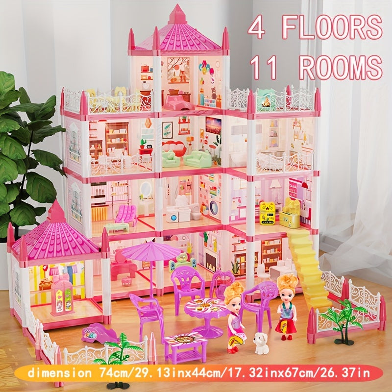 Luxury 4-Floor Princess Dollhouse - 11 or 14 Rooms