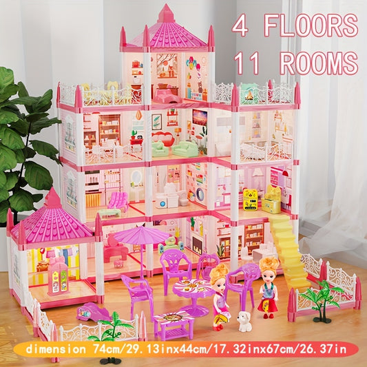 Luxury 4-Floor Princess Dollhouse - 11 or 14 Rooms