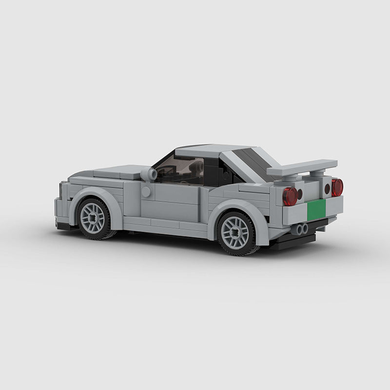 R34 Skyline-Style Compact Sports Car Building Blocks, Grey