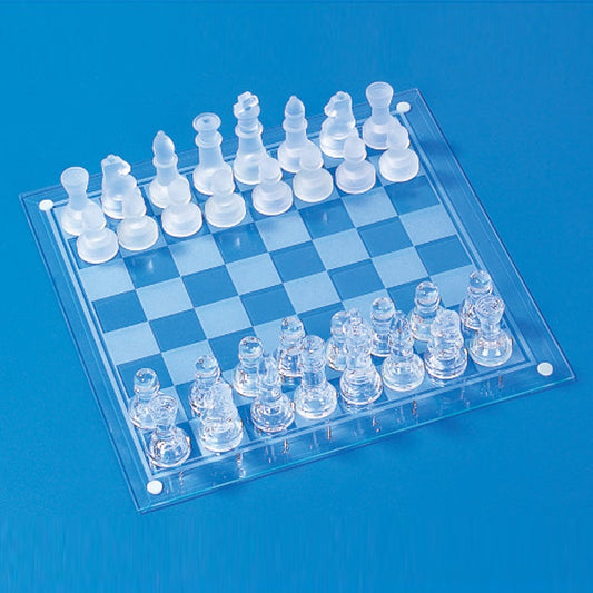 Crystal Glass Chess Set 25×25 cm with Frosted and Clear Pieces