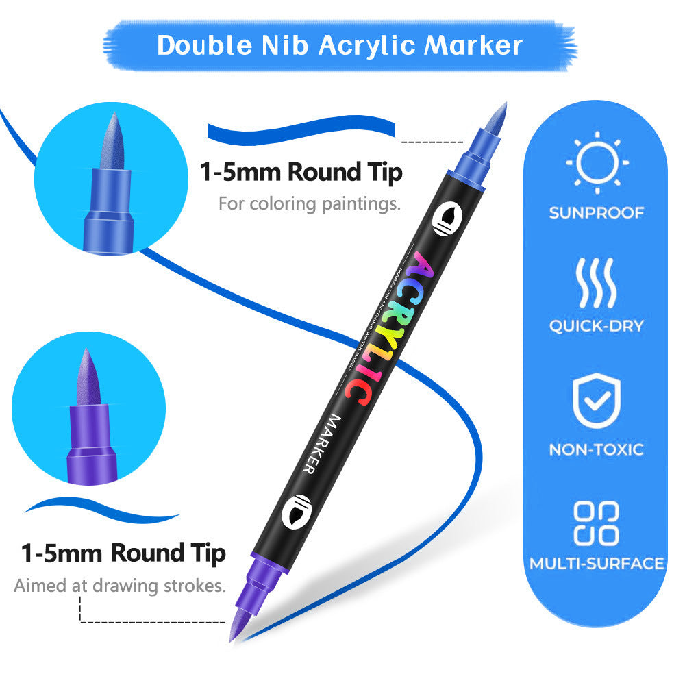 Dual-Tip Acrylic Paint Markers — Quick-Dry, Opaque, Washable (12/24/36)