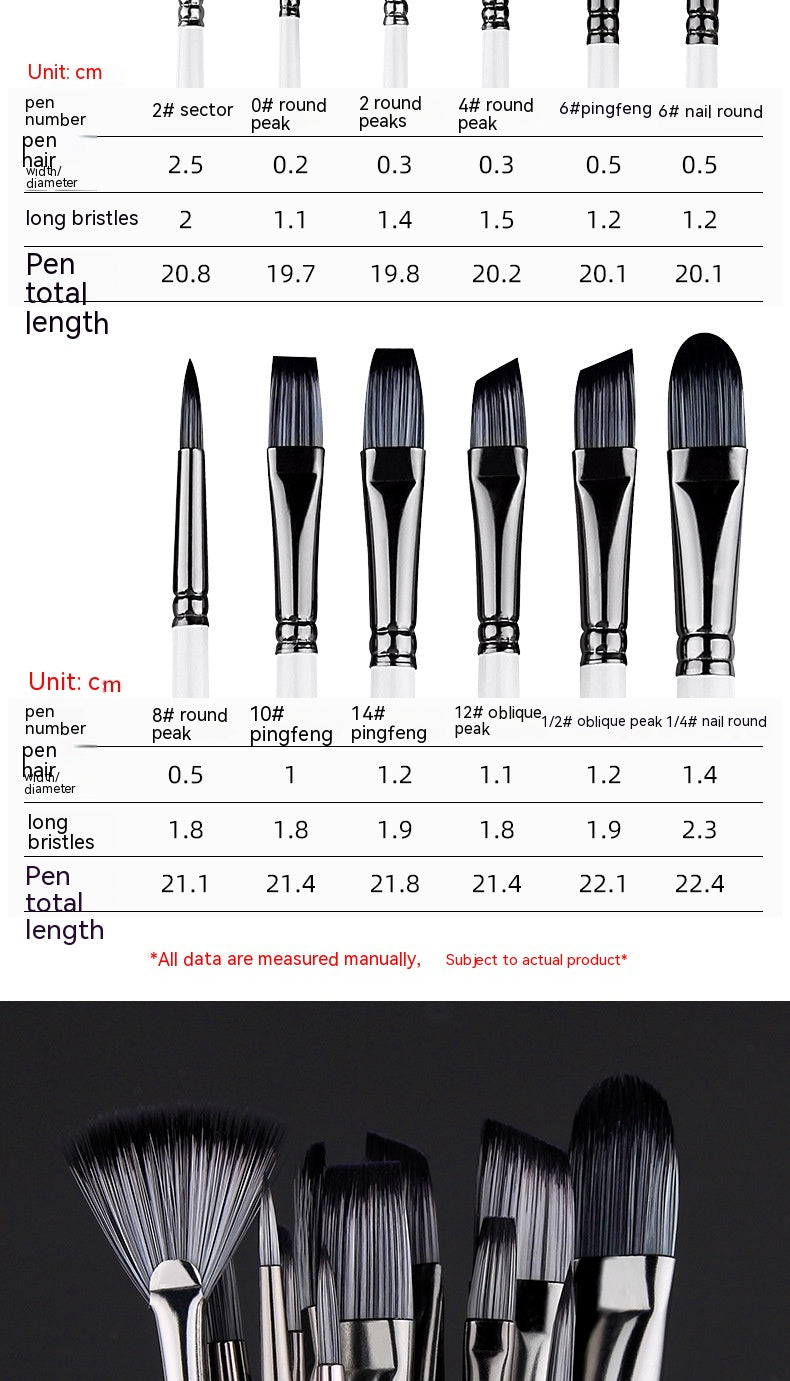 12-Piece Nylon Paint Brush Set for Watercolor, Acrylic and Oil