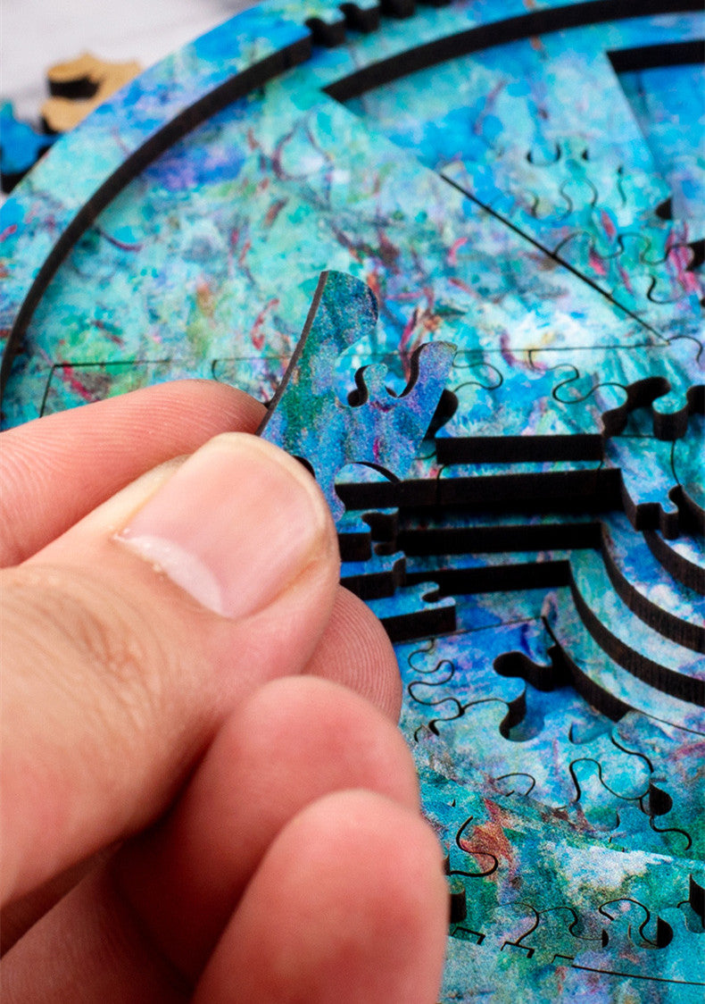 Water Lily Decryption Round Wooden Puzzle 1000 Pieces, 7 Layers