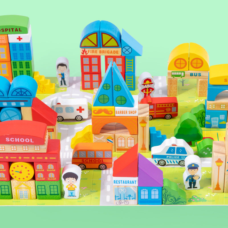 Montessori City Building Blocks Set for Kids – Transportation Theme