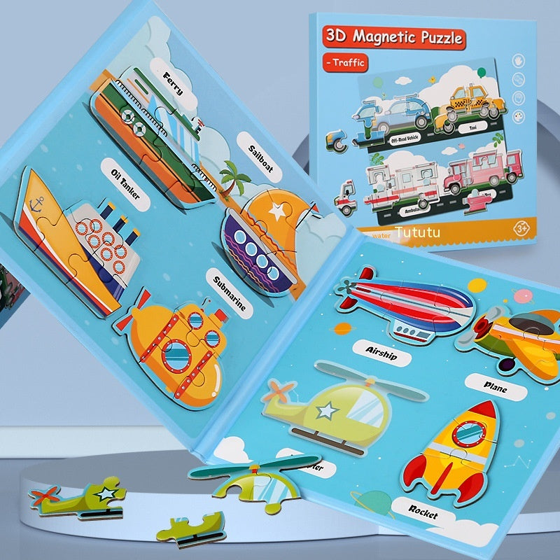 3D Magnetic Puzzle Book for Kids – 3-in-1 Leveled Sets (6 Themes)