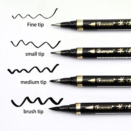 Guangna Calligraphy Brush Pen Set 6 Pack Refillable Black