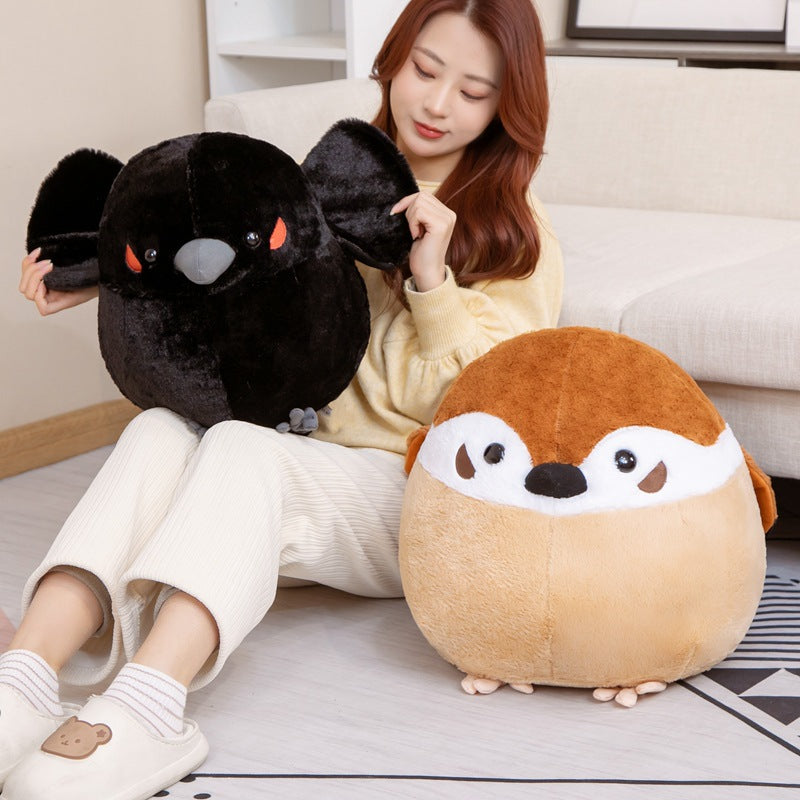 Cute Spherical Sparrow & Crow Plush Cushion Pillow (35/40 cm)