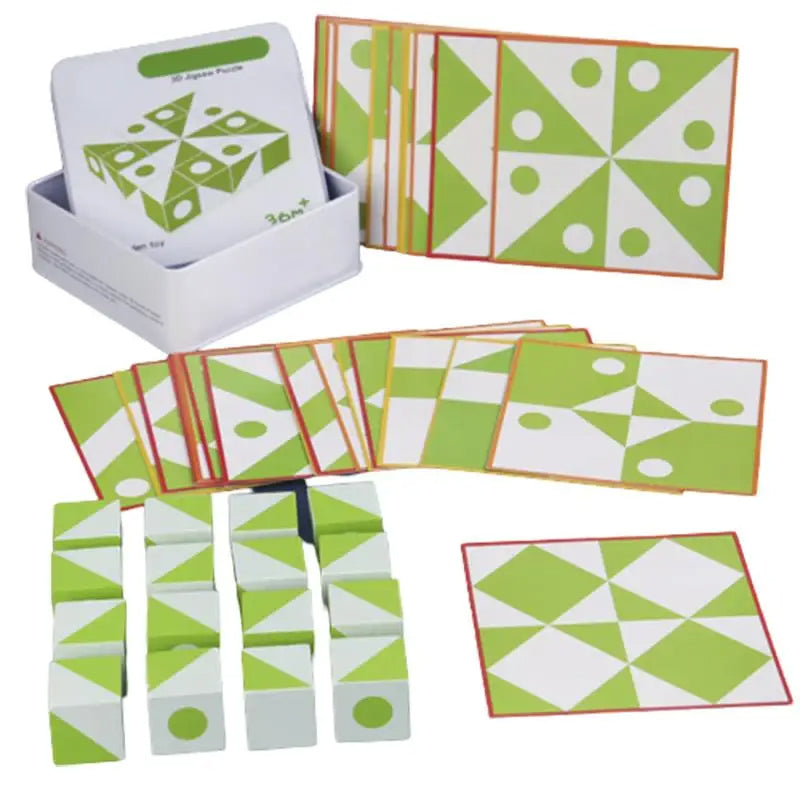 3D Pattern Cube Puzzle in Tin: Wooden Desktop Brain Teaser