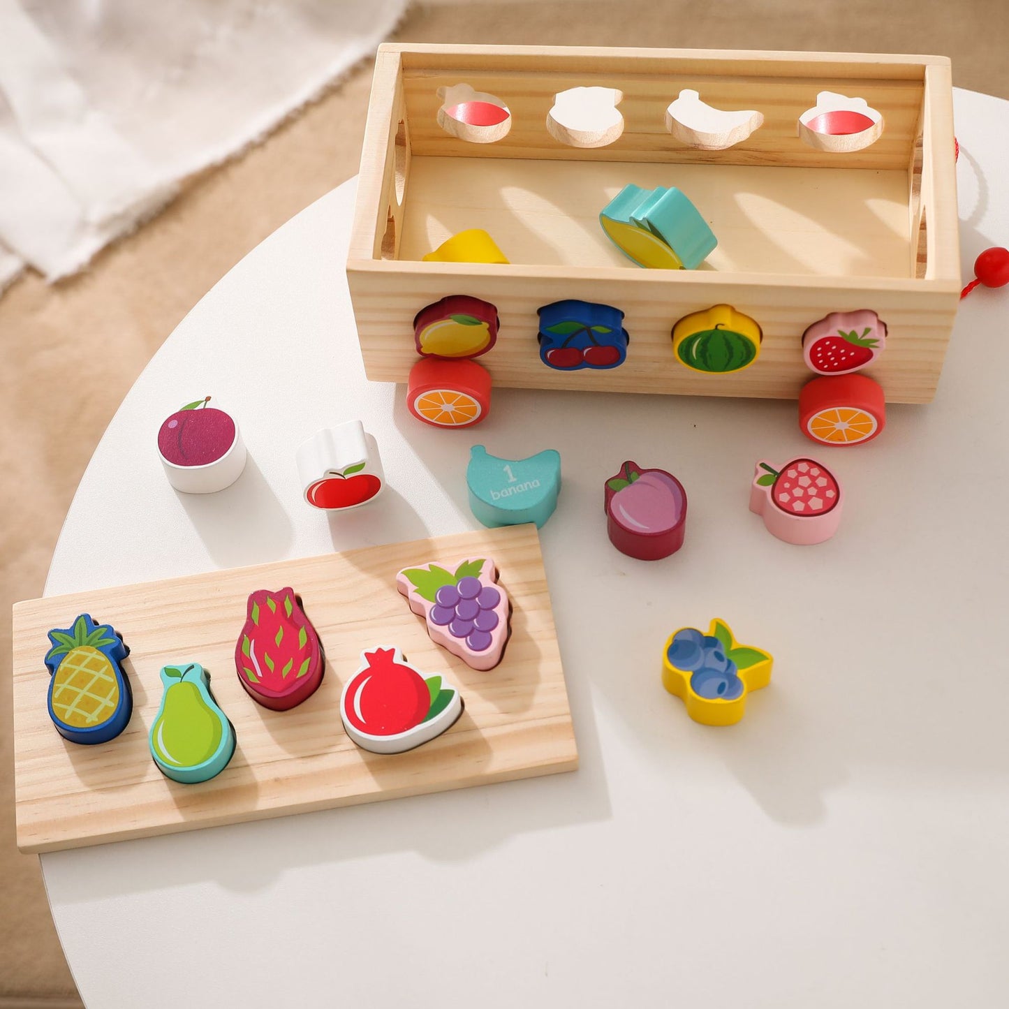 Wooden Shape Sorter Pull Cart & Stacking Set – Montessori Learning Toys