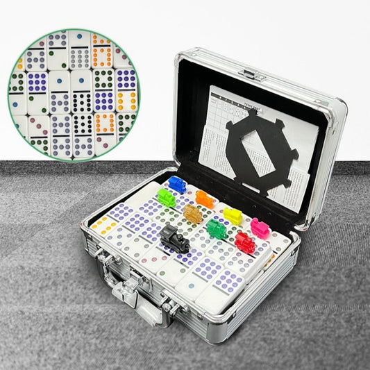 Aluminum Case Mexican Train Dominoes Set With Trains & Score Pads